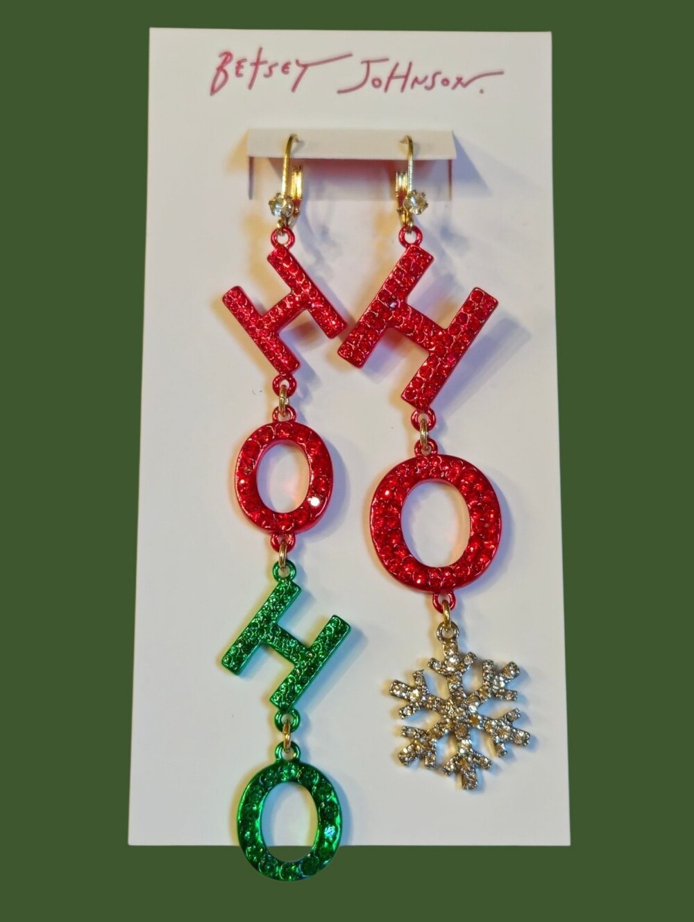 ❄️🎄Betsey Ho Ho Ho Christmas Winter Holiday Mismatched Snowflake Earrings NWT